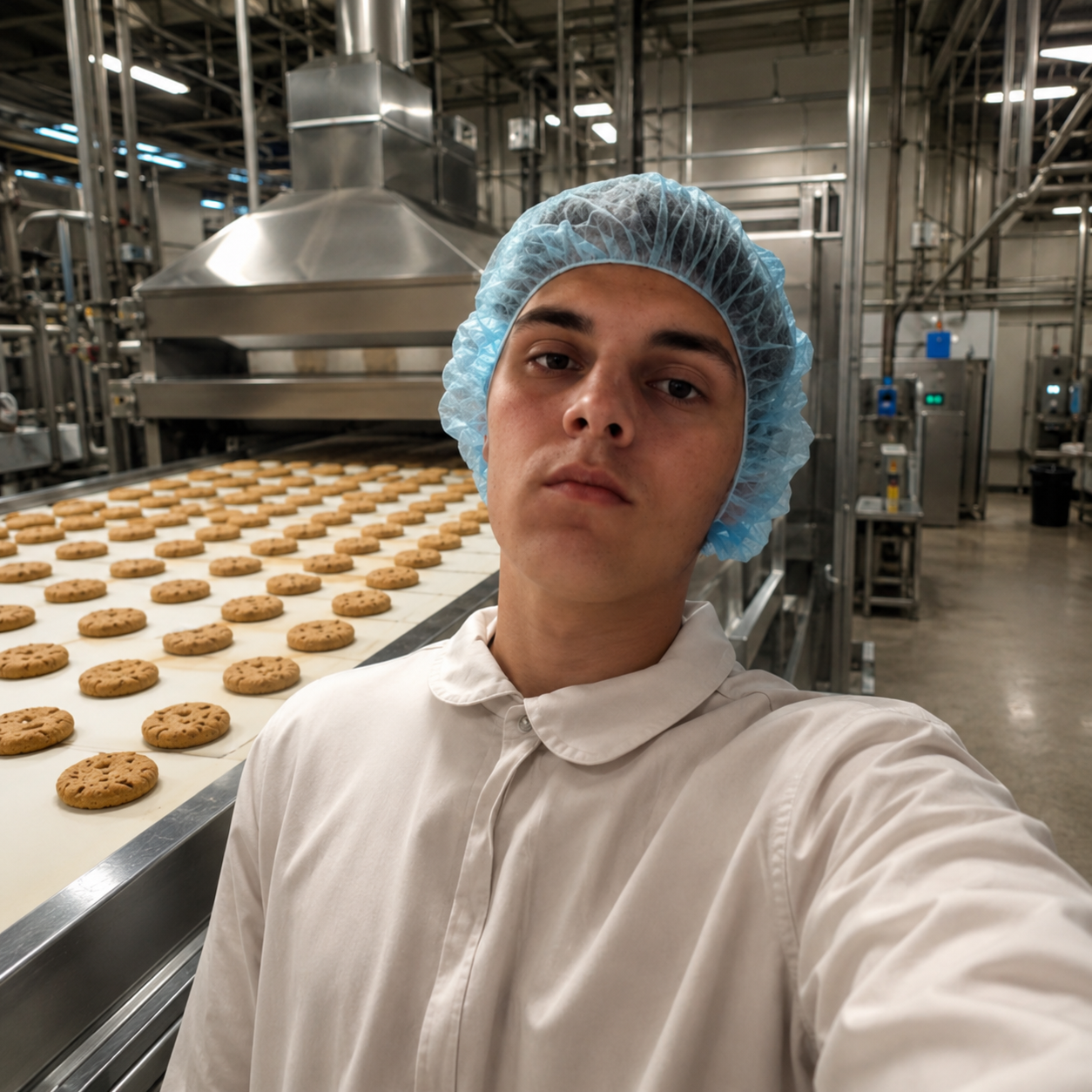 Carlos at the cookie factory